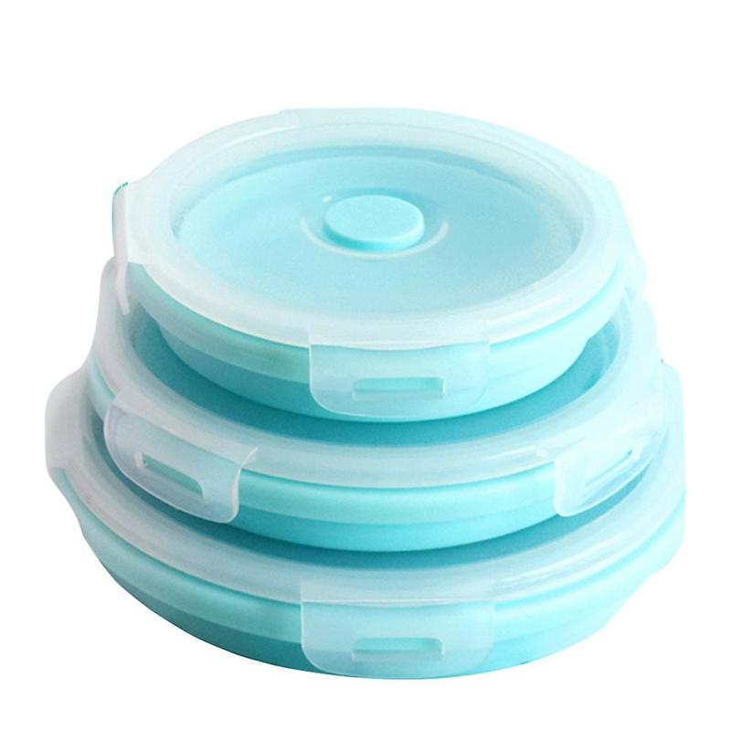 Round Bento Bento Lunch Box Lunch Box Blue Silicone Folding Food Container 350500800ml 3pcs 2460₽