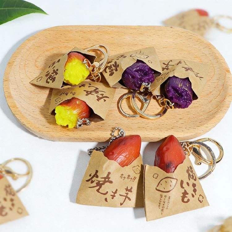 Adorable And Fun Roasted Sweet Potato Keychain Charm Featuring Realistic Design For Food Enthusiasts Decoration