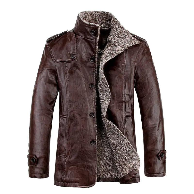 Windproof Warm Winter Coat Male Leather Fleece Motorcycle Coat Men's Plus Velvet PU Leather Jacket Casual Faux Leather Jacket