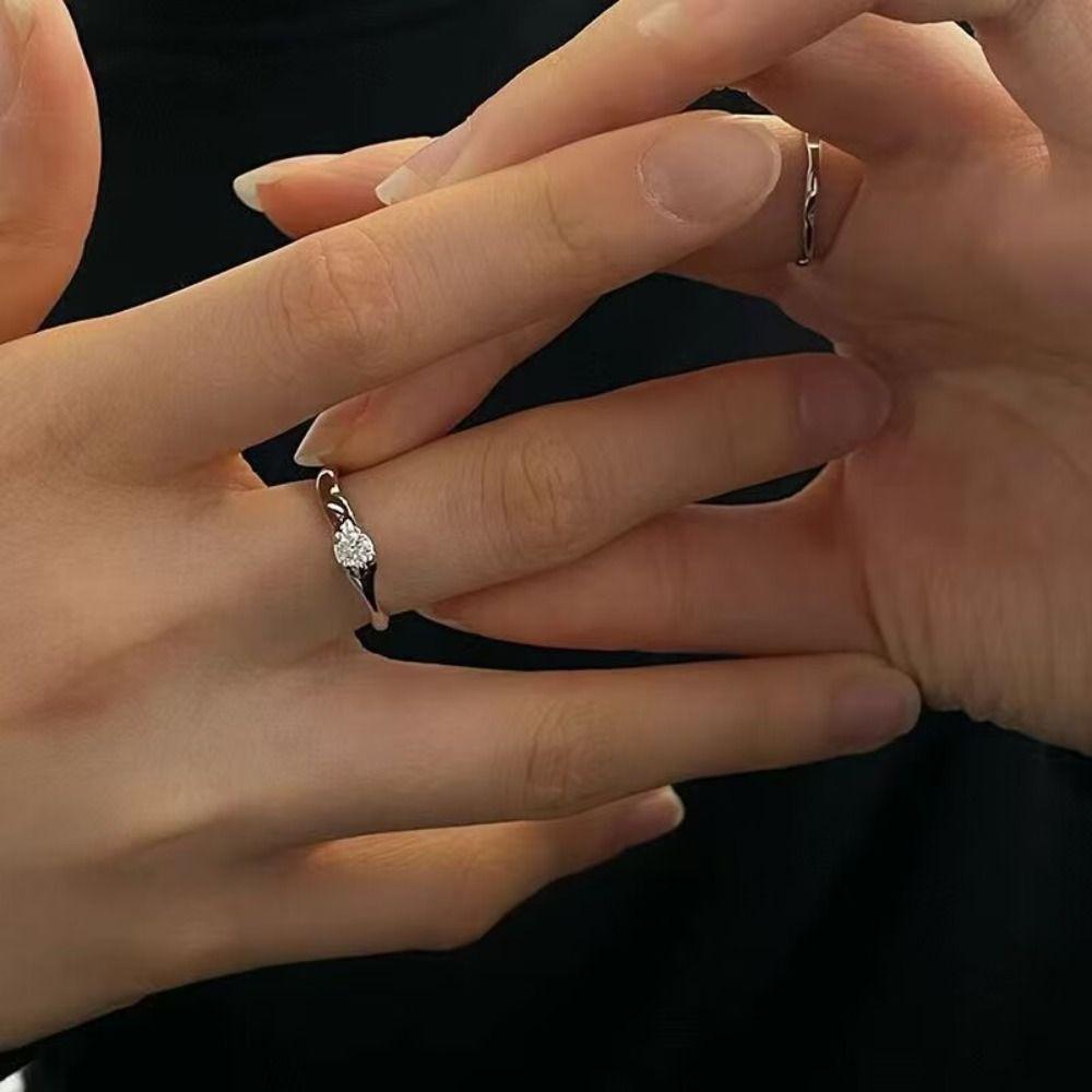 Minimalist Heart Open Rings Adjustable Alloy Heart Rings Couple Ring Couple