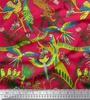 Soimoi Japan Crepe Satin Fabric Branches,Parrot & Leopard Jungle Print Fabric by the metre 42 Inch