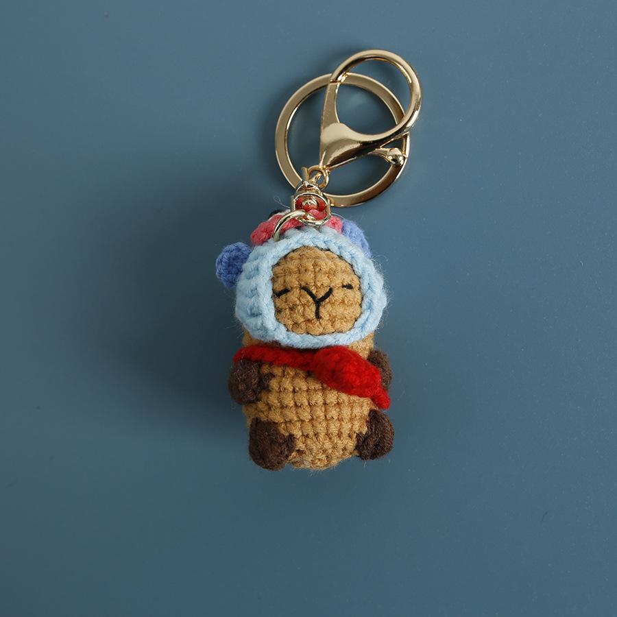 Funny Kapibala Crochet Keychain Kintted Animal Pendent Creative Car Keyring Handmade Animal Bag Pendent