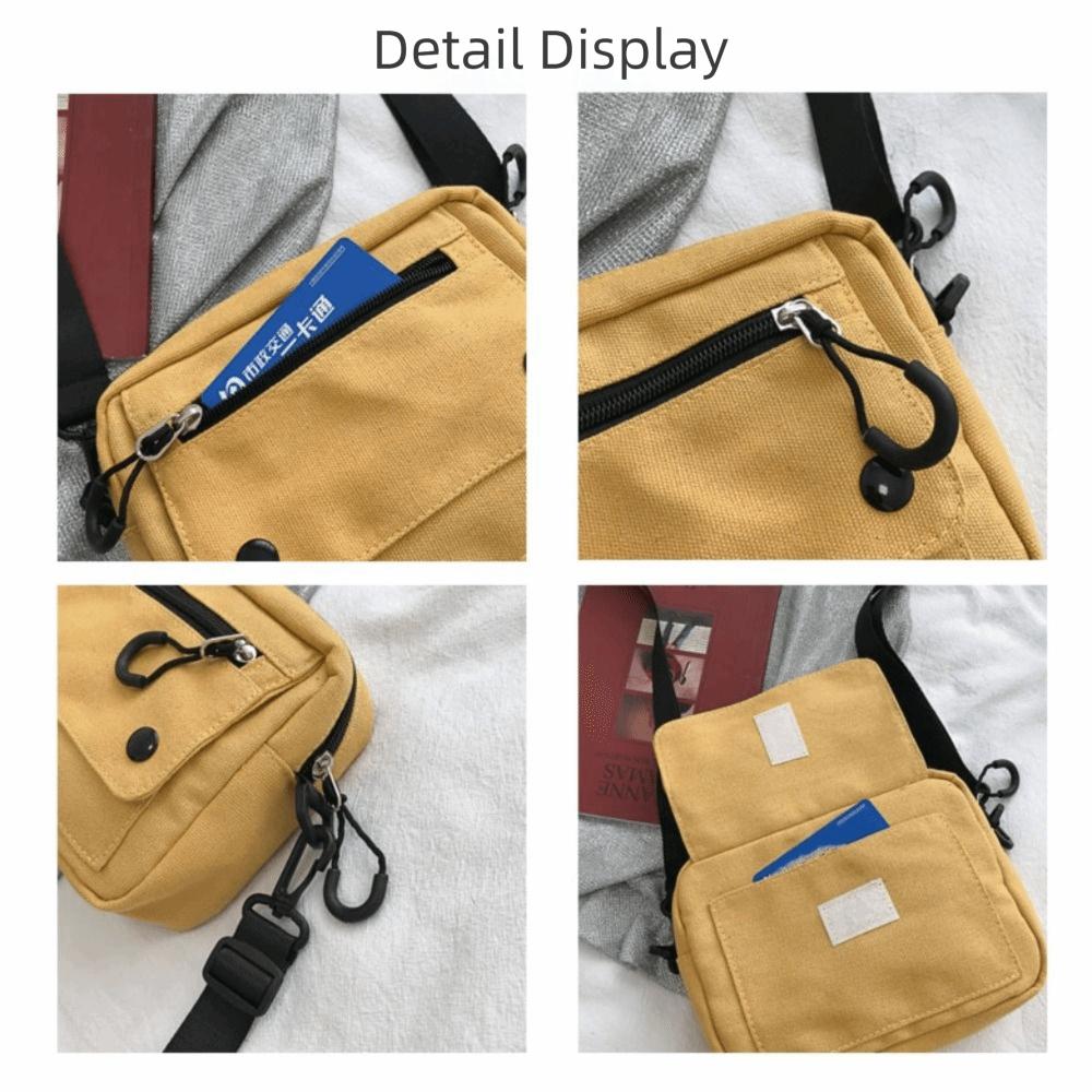 Korean Pure Color Canvas Shoulder Bag Zipper Multifunctional Messenger Bags Canvas Mobile Phone Bag Student