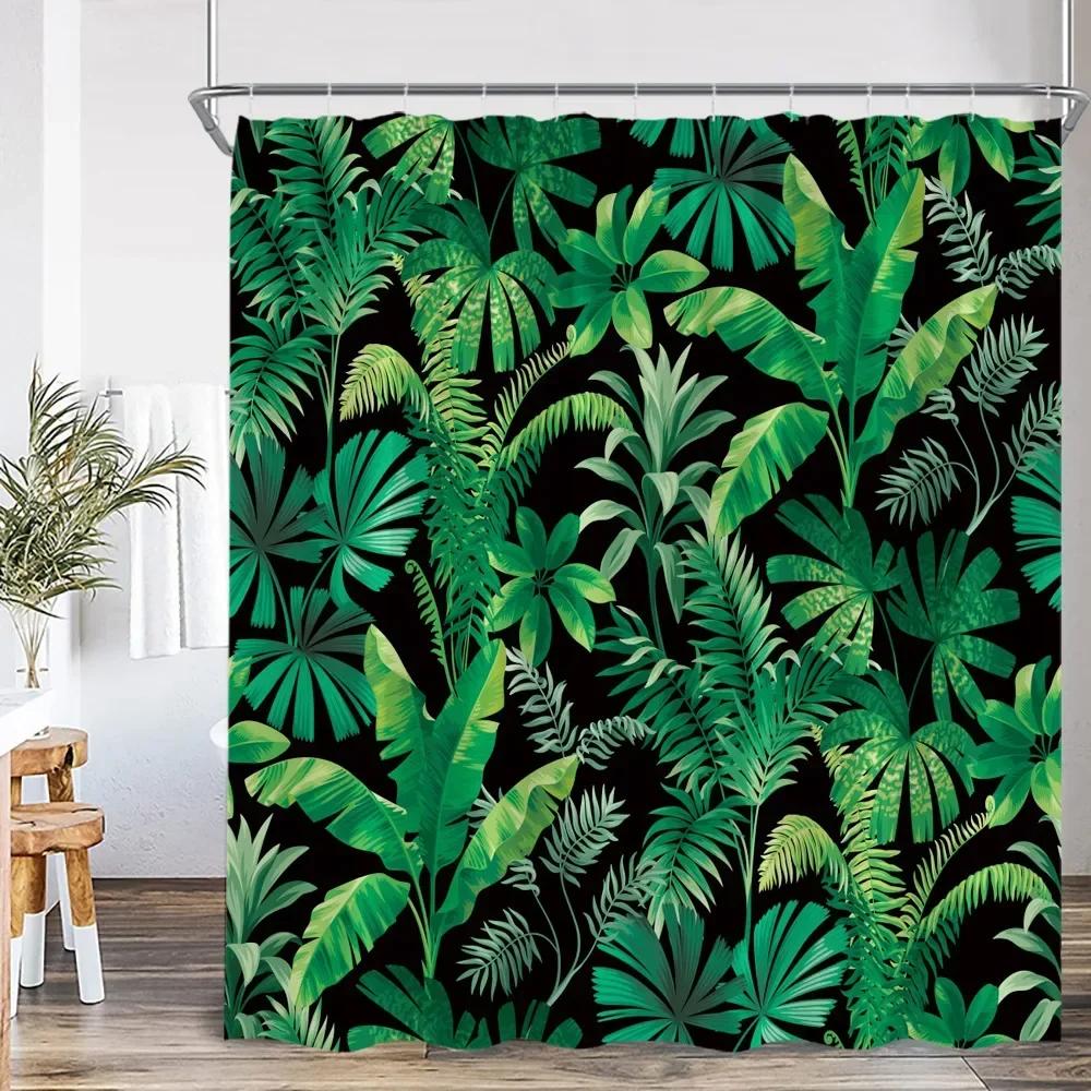 Nordic Modern Shower Curtain Tropical Leaves Monstera Shower Curtain Forest Green Leaves Plants Bathroom Decoration