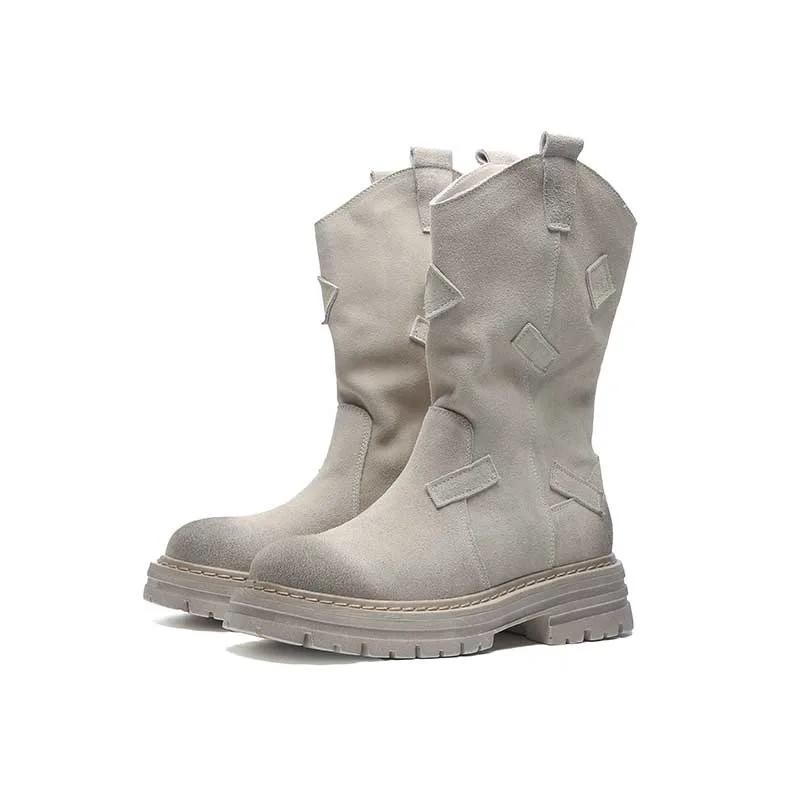 

Женские ковбойские сапоги в стиле ретро, осенние, новые, до середины голени, с круглым носком, уличные, нескользящие, дизайнерские, ботильоны, балетки, Mujer Zapatos 37 серый