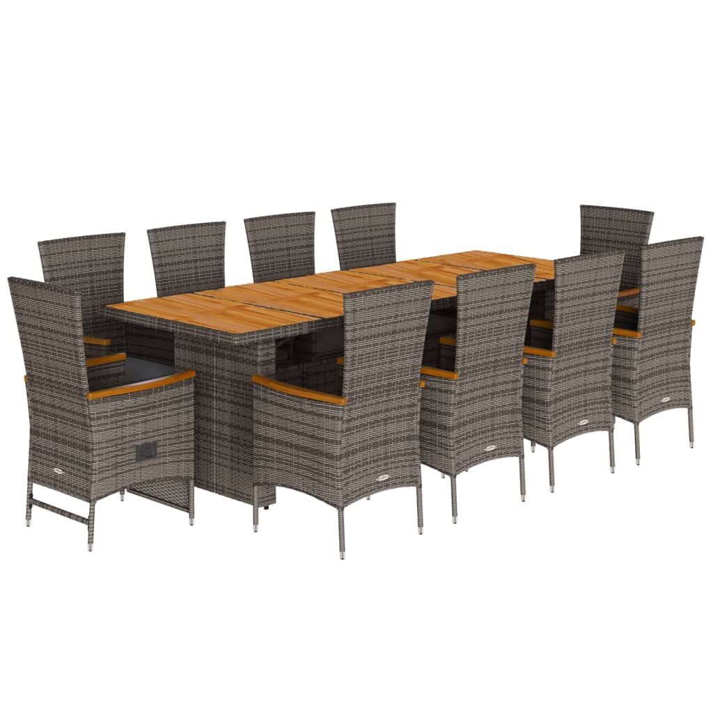 Vidaxl 11-Cz. Garden Furniture Set, With Cushions, Grey PE Rattan