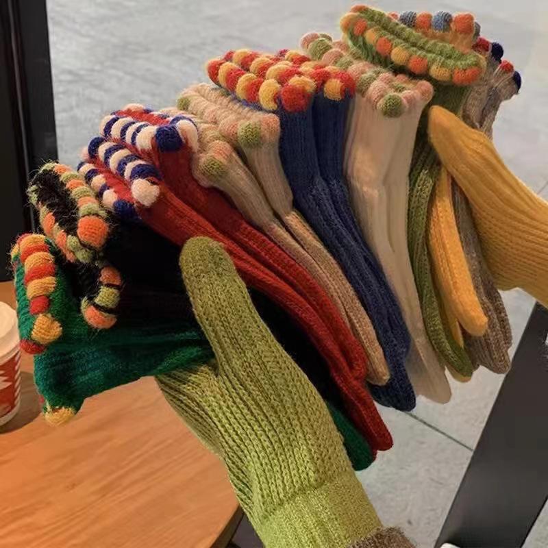 Autumn And Winter  Wool Knitted Gloves Fingerless Women'S Solid Color Warm Windproof Cycling Gloves With Touch Screen