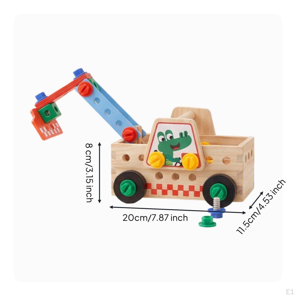 Wooden Screw Truck Wood Material Construction Educational Play for Children, Kids,