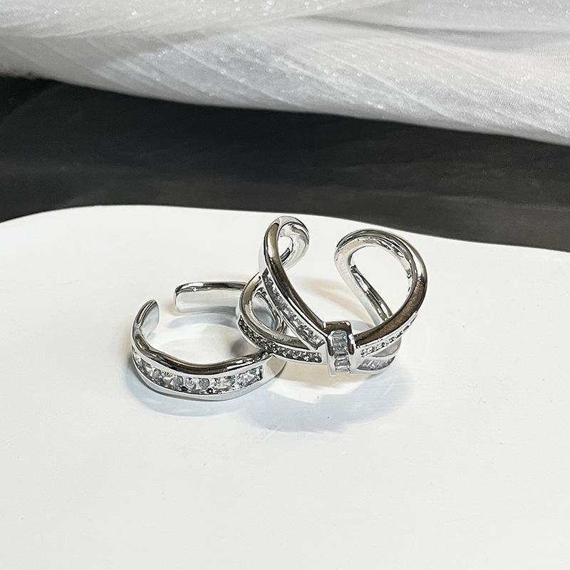 Niche Design Cross Opening Ring Set Row Diamond Zircon Light Luxury High Sense Fashion Cold Wind Ring
