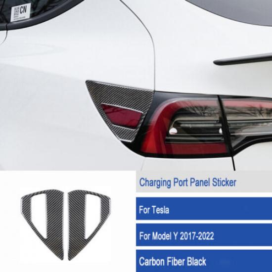 Luxury Carbon Fiber Car Rear Tail Charging Port Sticker For Tesla Model 3 Y 21