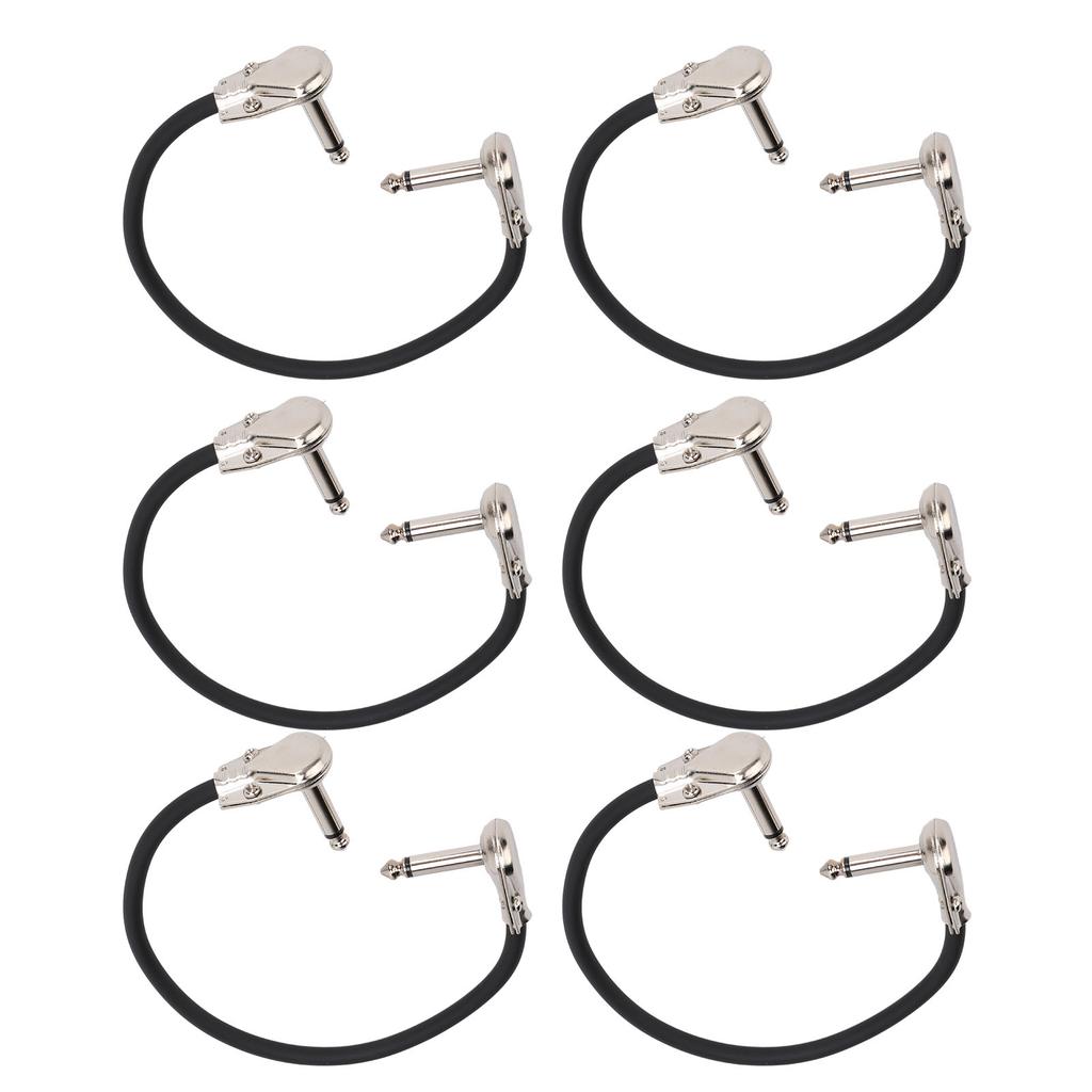 6Pcs Electric Guitar Effect Cable 1 4in Right Angled Guitar Pedal Cord Patch Cable 30cm Flat Head Silver