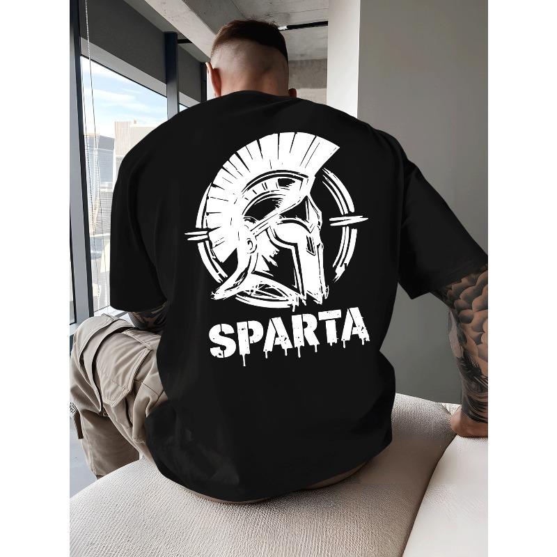 

European Size Men s Spartan Warrior Pattern T-Shirt- Ancient Greek Spartan Helmet and SPARTA Back Print, Bright Orange and Black Contrast Colors L чорний