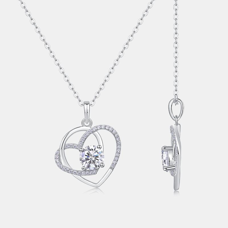 925 Sterling Silver Double Heart Moissanite Necklace Jewelry for Women D Color Fine Jewelry Daily Fashion Necklace