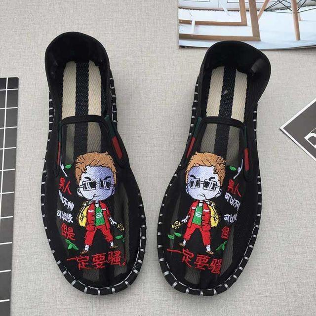Oude Peking Stoffen Schoenen Holle Netstof Schoenen Airconditioning Schoenen Luie Man Handgeborduurd Mondmasker Gaas Sandalen
