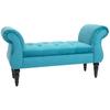 Bettbank im Vintage-Stil, Holzstruktur und gepolsterte Sitzfläche im Chesterfield-Stil, Hellblau 117 x 40 x 58cm