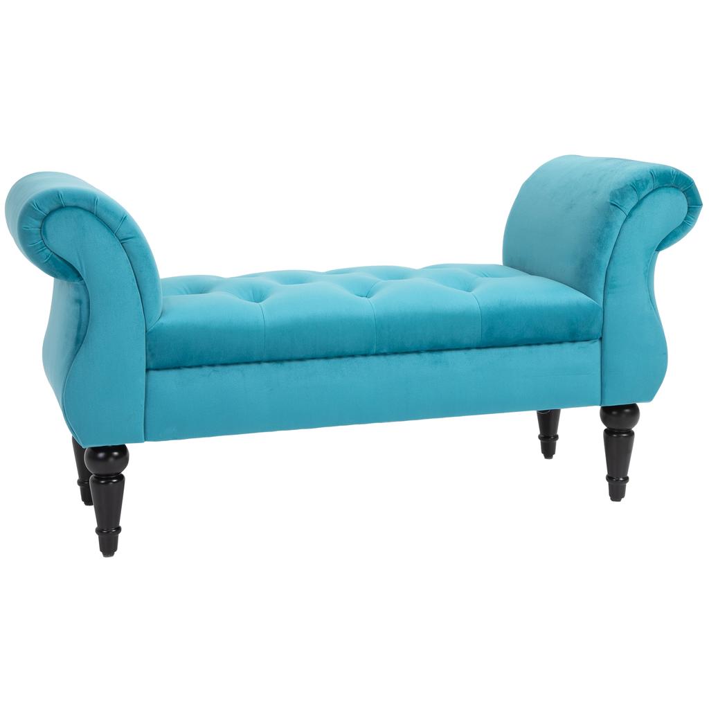 Panca Fondo Letto Stile Vintage, Struttura in Legno e Seduta Imbottita Stile Chesterfield, Azzurro Chiaro 117 x 40 x 58cm