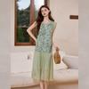 Bailuyu Heart Print Lace Trim Fly Sleeve A-Line Dress