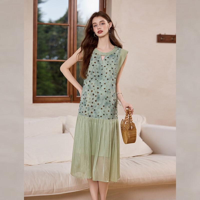 Bailuyu Heart Print Lace Trim Fly Sleeve A-Line Dress