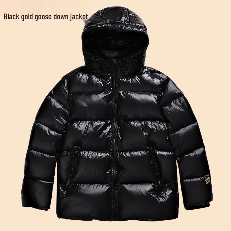 Men's and Women's Black Gold Thickened Down Jacket - Short Style for Autumn and Winter