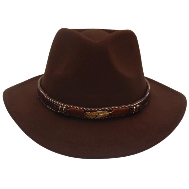 

Tibetan Top Hat Curved Brim Autumn And Winter Cashmere Felt Hat American Western Cowboy Hat Spring And Autumn Men S And Women S Groom S Studio Hat adult (57-60cm) темно-коричневого кольору