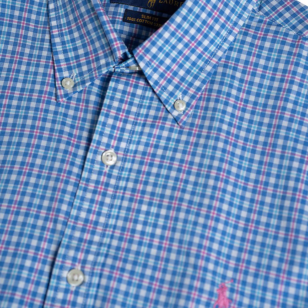 Polo Ralph Lauren Plaid Pony Logo Embroidered Long Sleeve Shirt Men Shirts Blue Pink 710789731-005
