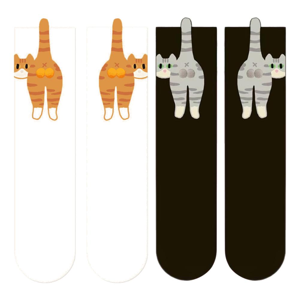 6-1Pairs Cartoon Cat Socks with Balls Comfortable Cat Socks with Fuzzy Balls Novelty Animal Crew Cotton Socks for Outdoor Sports