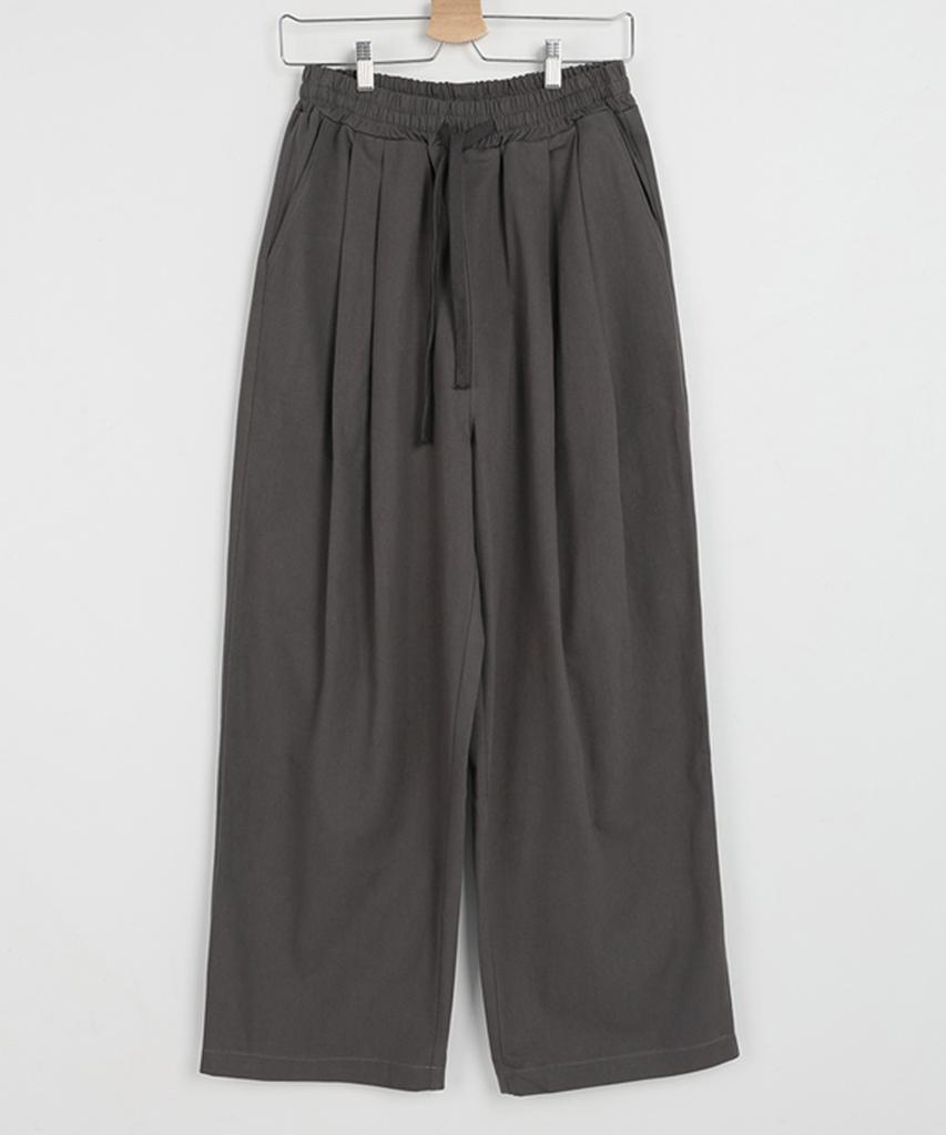 Ppaeppae String Banding Two-Pintuck Wide Cotton Pants