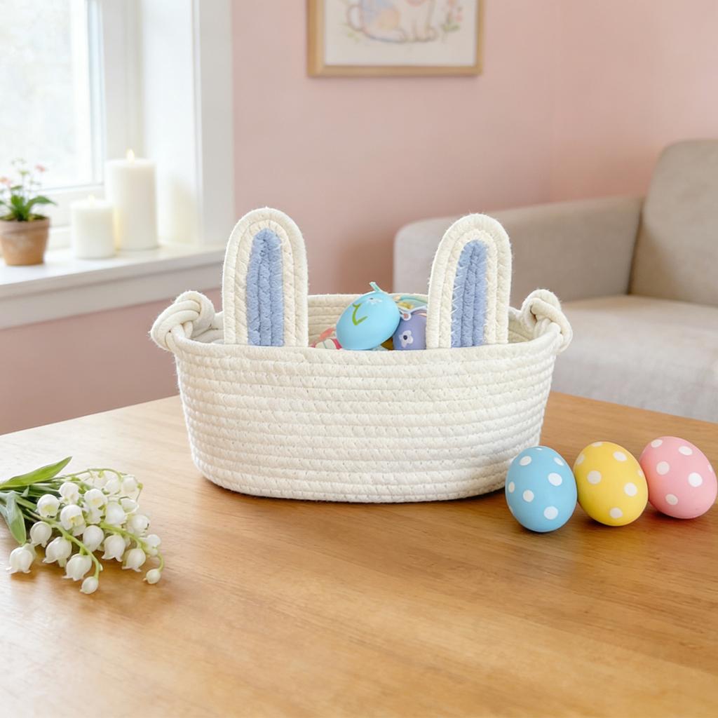 Easter Basket For Eggs Hunting Baby's Easter Basket, Colorful Cute Bunny Woven Gifts For Baby Kids Rooms Organizer