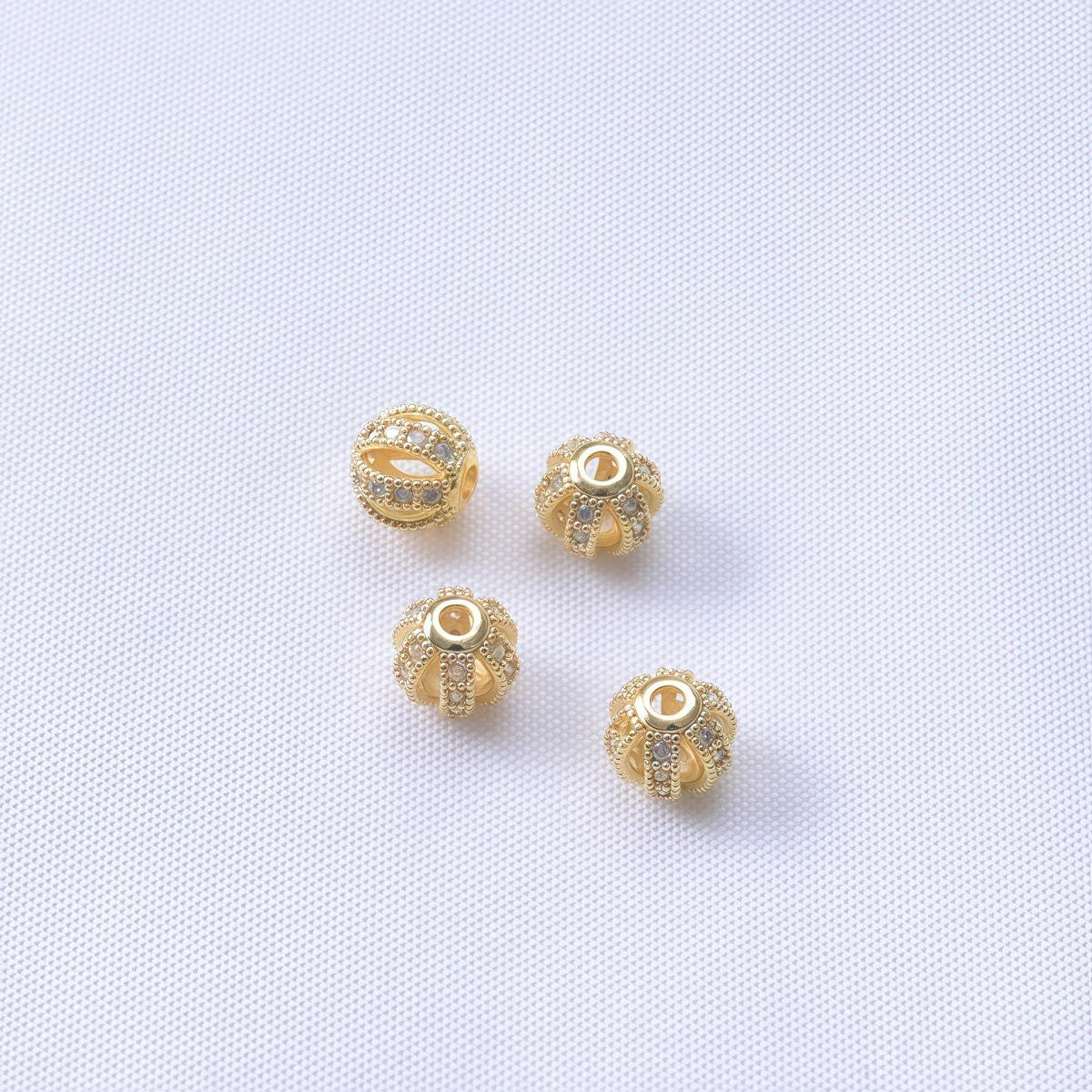 18K Gold-filled Pumpkin Beads with Zirconia, Hollow Watermelon Beads, DIY Pearl Jewelry Spacers