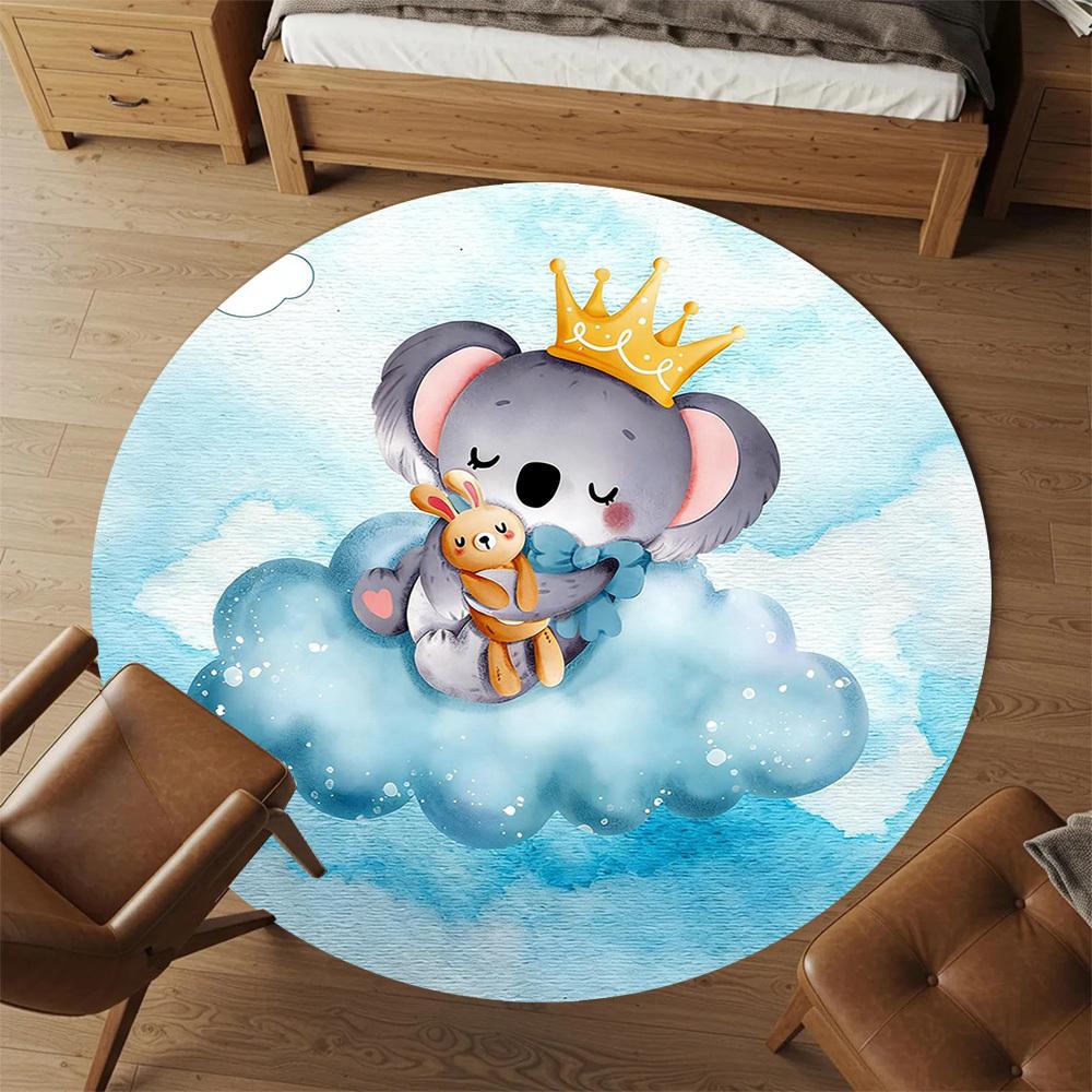 1pc Koala Cloud Round Chair Mat Office Area Rug - Non-Slip, Floor Mat for Office, Bedroom, and Indoor Decor P127254