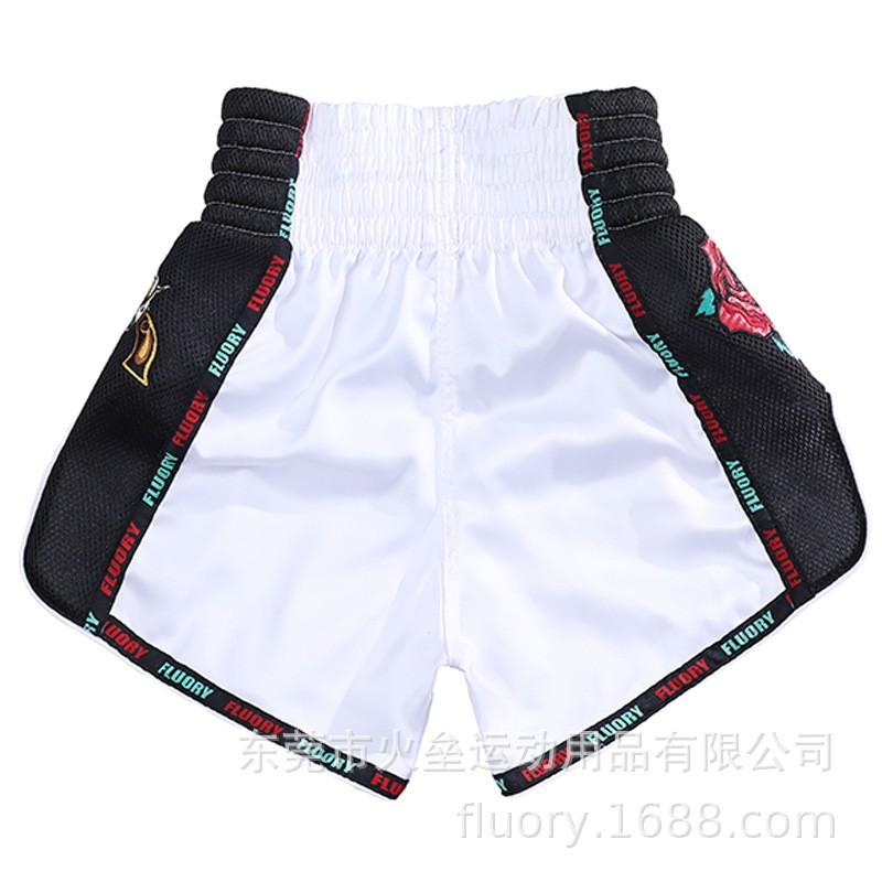 Muay Thai Boxing Cycling Jersey Satin Breathable Unisex Adult Training Shorts White Black XS-XXXL