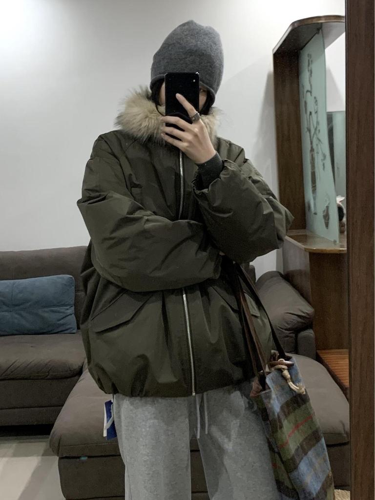 Women's Winter Quilted Jacket with Faux Fur Collar - Eagle Design