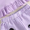 Citgeett Summer Halloween Kids Toddler Baby Girl Outfit Pumpkin Face Embroidered Short Puff Sleeve Ruffled Tops Striped Shorts