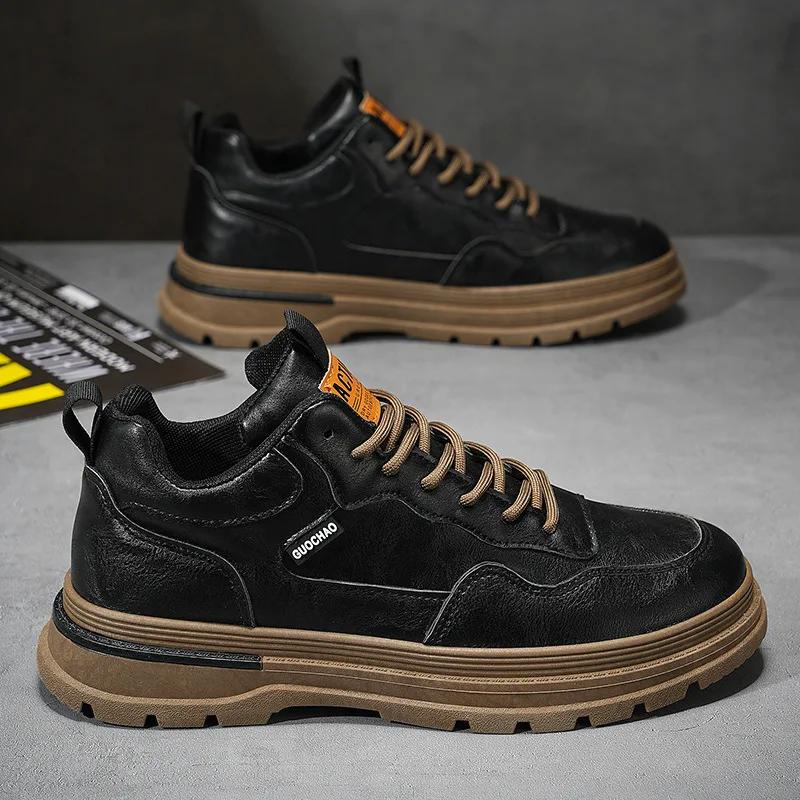 Men's Shoes PU Leather Casual Shoes for Men Fashion Platform Sneakers Solid Brown Male Walking Shoe Hombres Ankle Boots2025