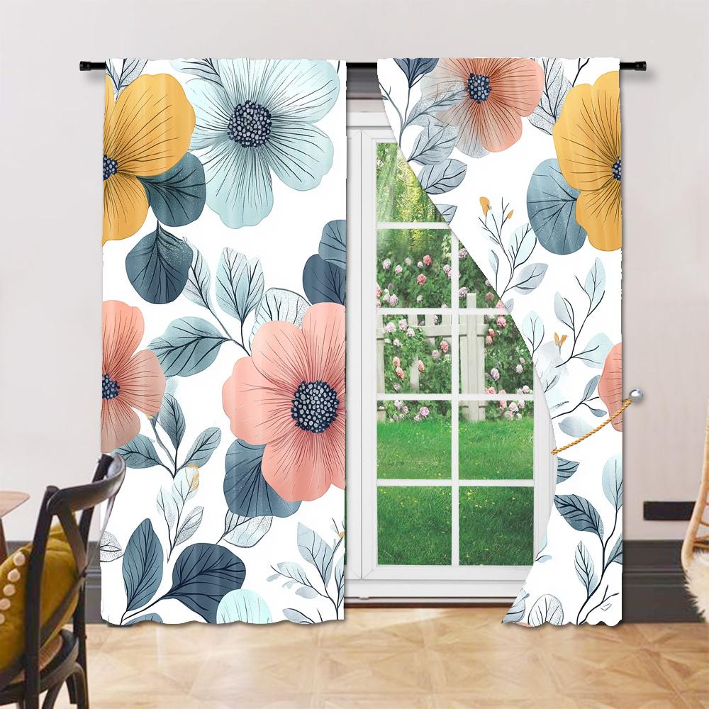 Versatile Polyester Transparent Curtains Home Decoration Floral Use Bedrooms Living Rooms Set Of 2 Made Sitting Room Decor
