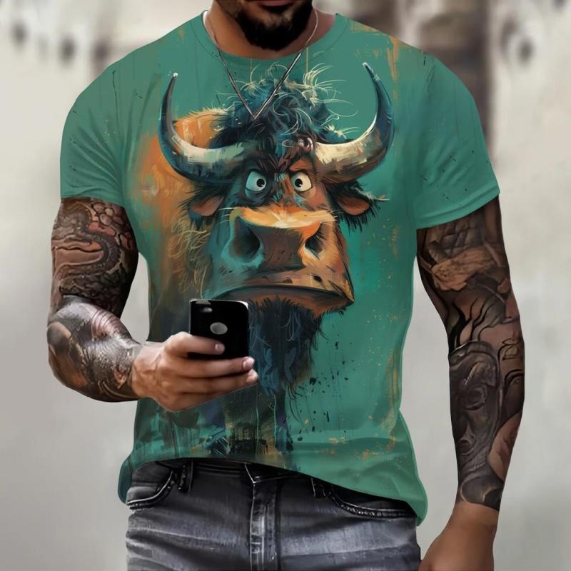 Fun Cartoon Cow Pattern T-Shirt for Men Cute Animal 3D Printed Tees Summer Casual Short Sleeve O-Neck Loose Street T Shirts