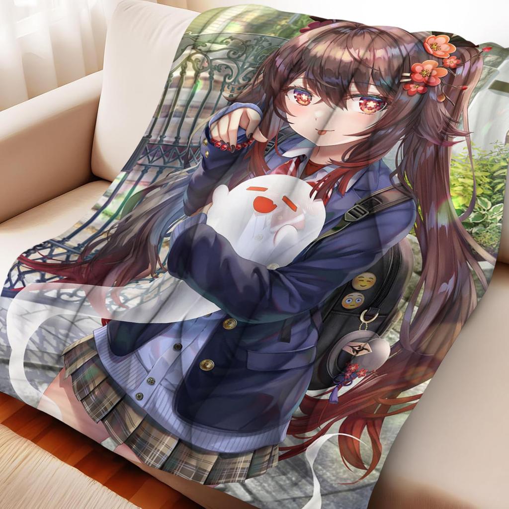Cartoon Hutao Universal Flannel Blanket Anime Genshin Impact Printed Soft Blankets Multifunctional Blankets Decor Home