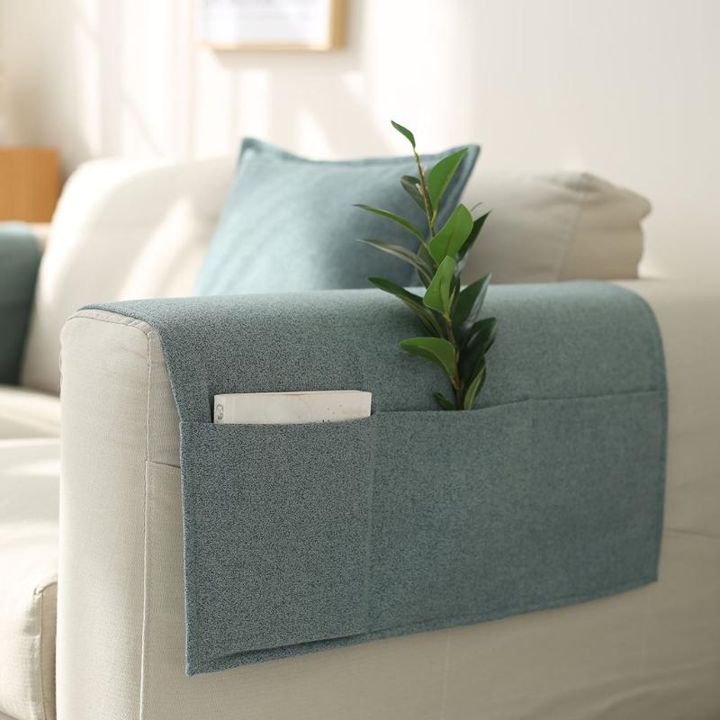 Cotton Linen Fabric Storage Armrest Pad Anti Slip Dustproof Simple Storage Pocket Four Season Universal Sofa Armrest Cover Cloth