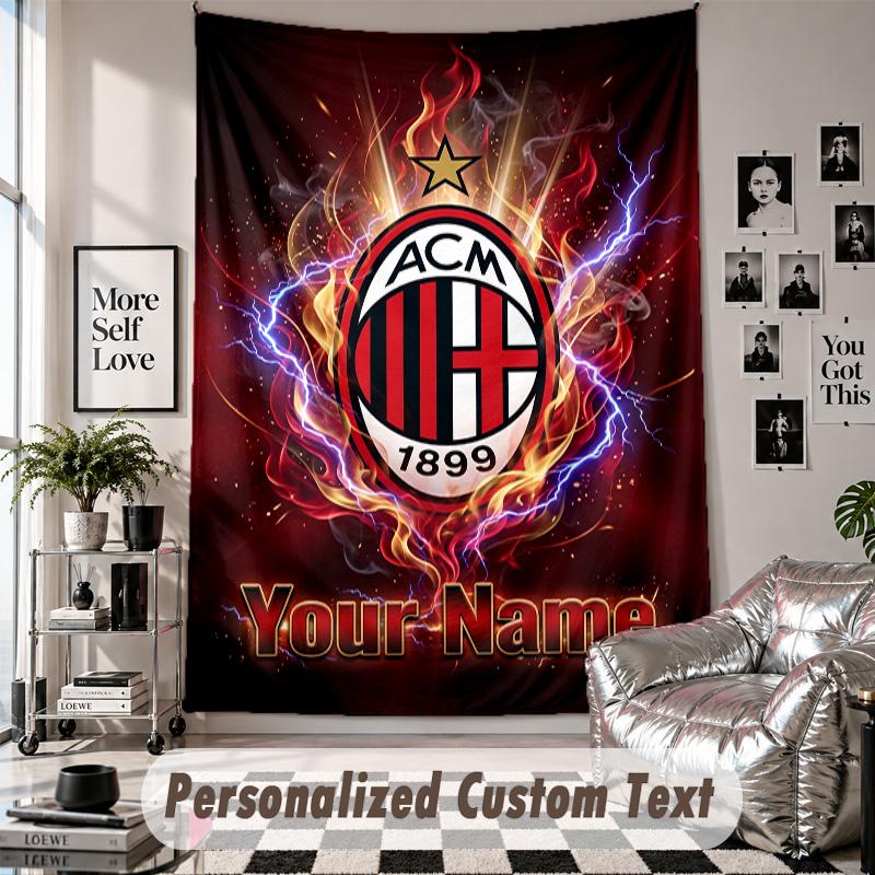 Vægtæppe med personligt navn og tekst, AC Milan Dekorativt Tæppe til Soveværelse