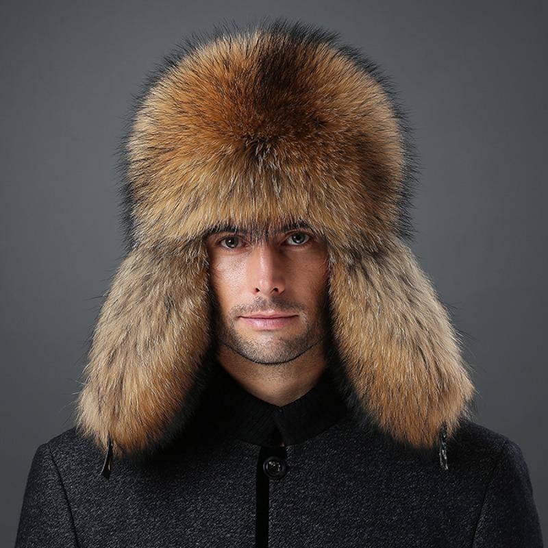 Fox Hair Hat, Male Raccoon Hair, Warm Ear Protection, Winter Cotton Hat, Cold-proof Fur Hat for the Elderly