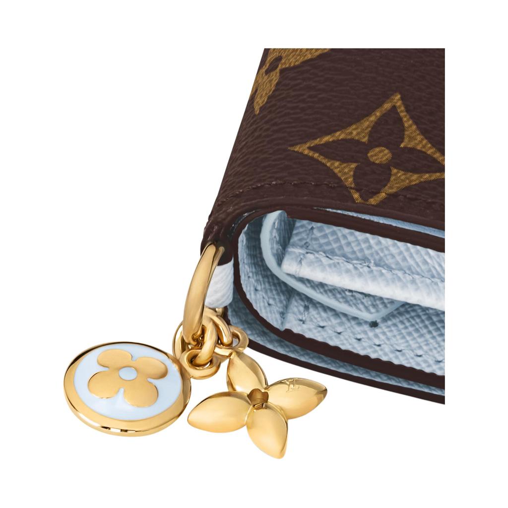 Louis Vuitton Charms Solid Color Letter Gold Hardware Pendant Coated Canvas Wallet Women Wallet Brown Blue M14613