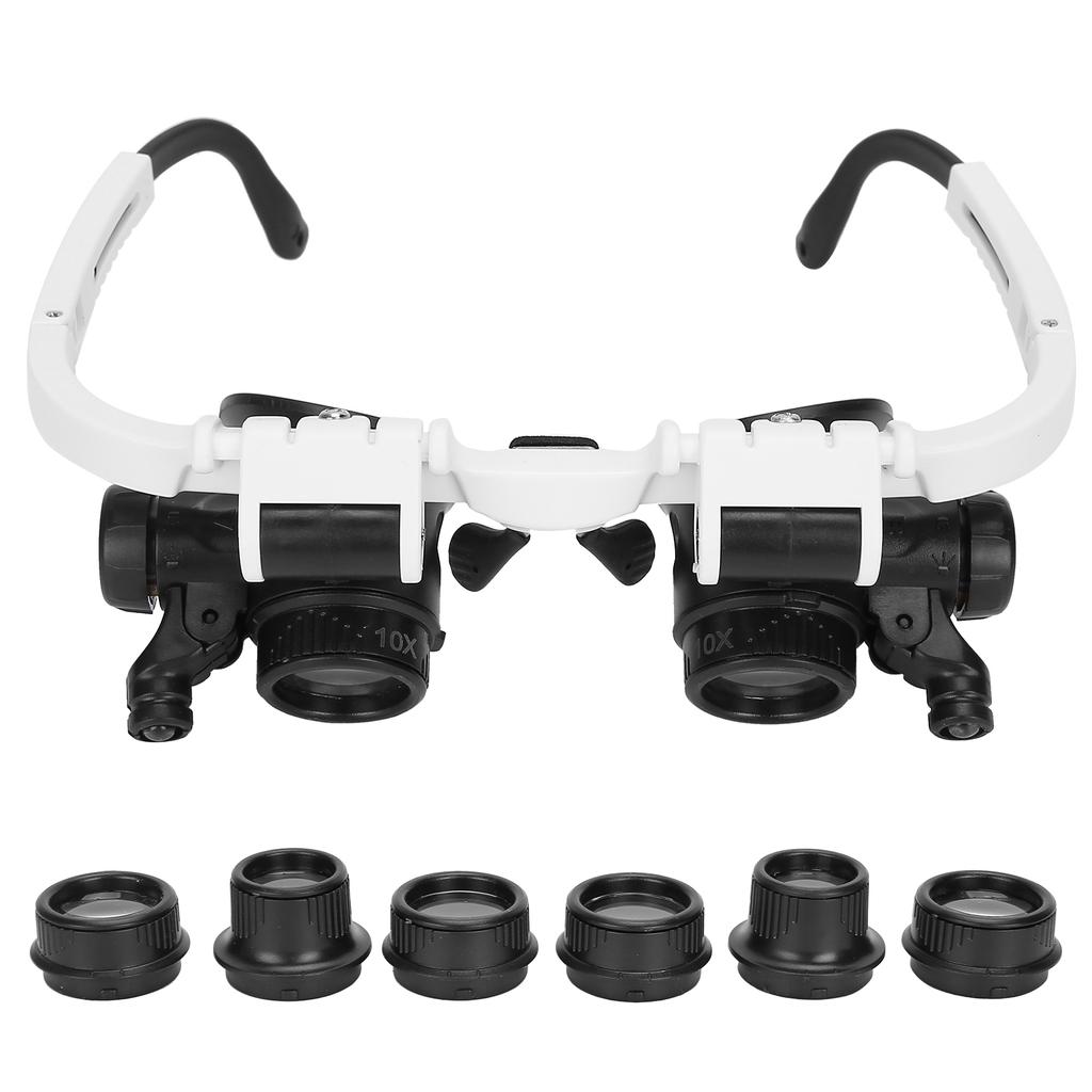 Headband Magnifier Glasses Hands Free LED Light Head Loupe for Jeweler Repair Reading