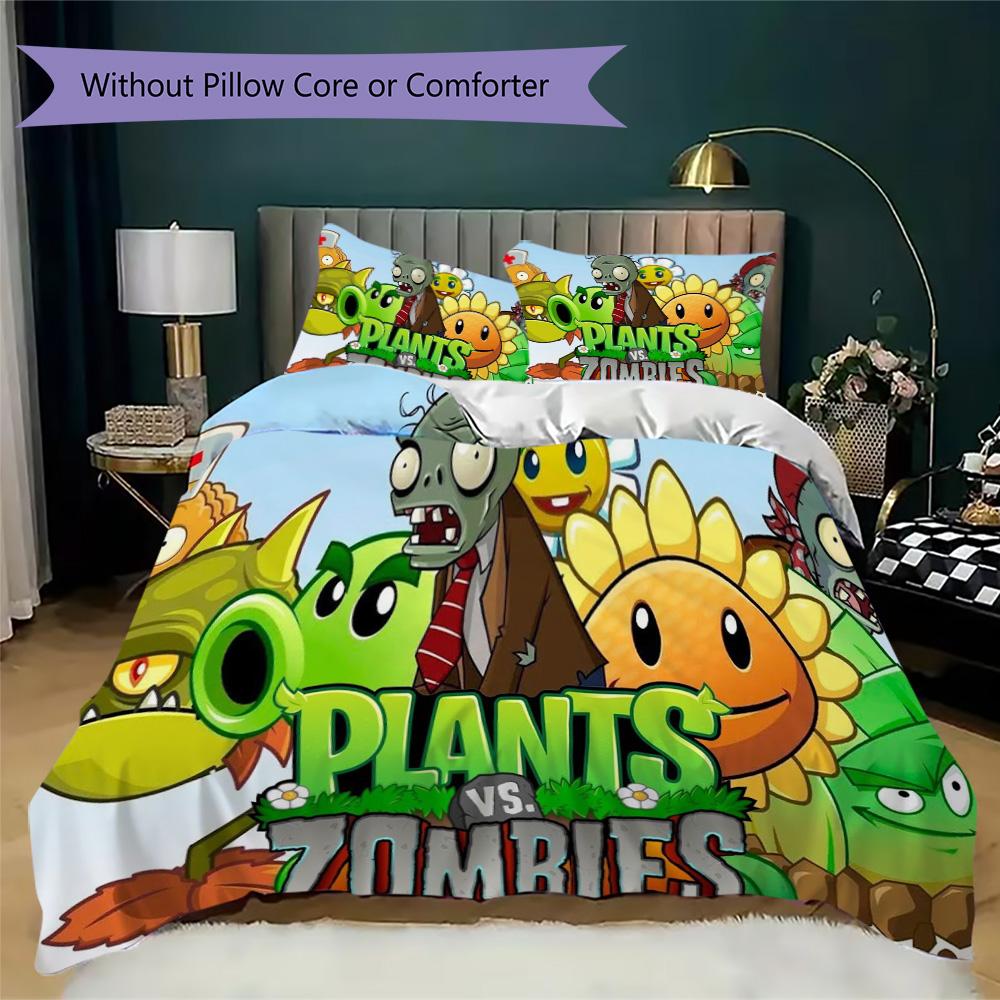 Plants Vs. Zombies Pattern Pattern Bedding,Quilt Set Quilt Cover Pillowcase Home Birthday Gift (1*duvet Cover+2*pillowcase,without core)XSJT0917559