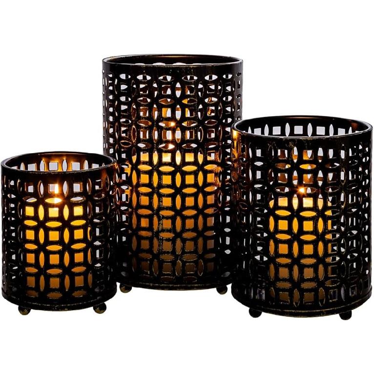 Metal Candle Holders Set of 3, Decorative Tealight Candle Holder Sets, Candlestick for Pillar Vintage Style Perfect for Tabletop Centerpieces Home Pattern shape