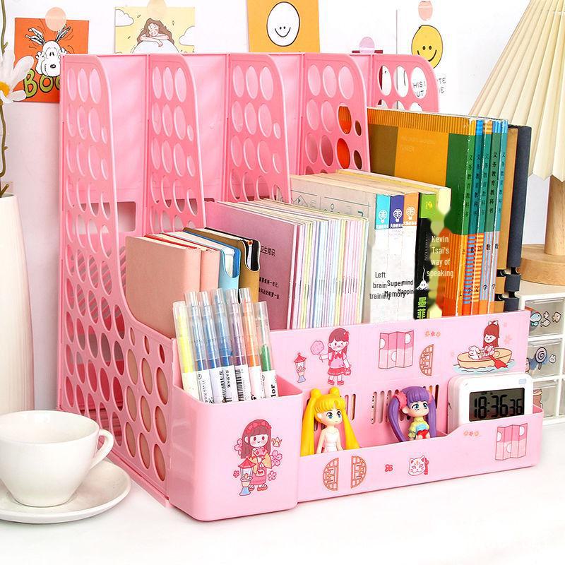 "Office Desk Organizer: File Rack, Basket, Folder Tray, Student Book Stand"