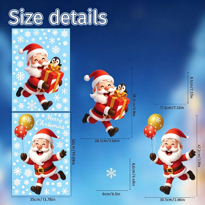 Christmas Static Window Stickers Santa Reindeer Snowman Snowflake Xmas Glass Decals Removable Christmas Home Window Decor Clings