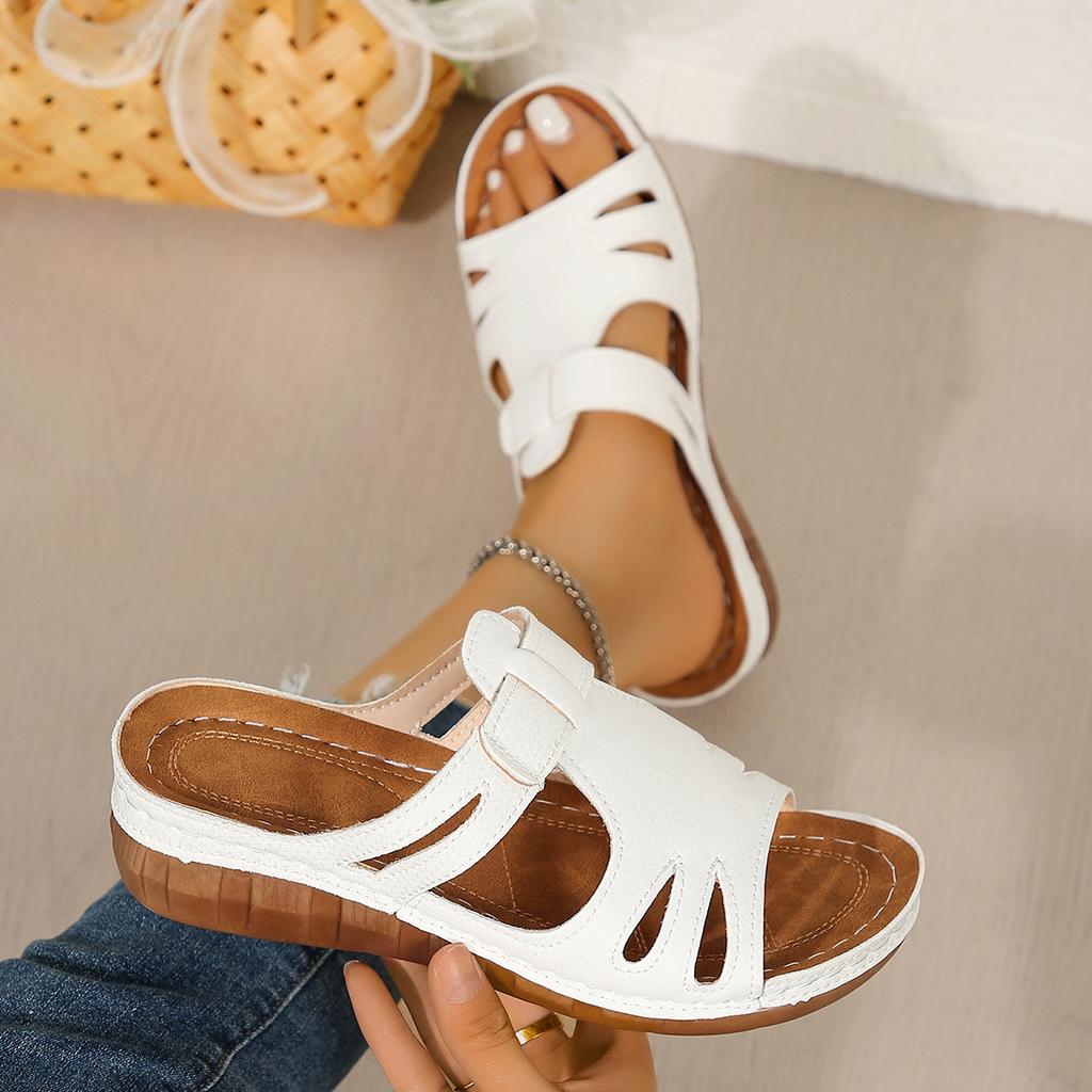 Summer thick-soled wedge slippers women's shoes hollow fish mouth wedge heel thick-soled slippers