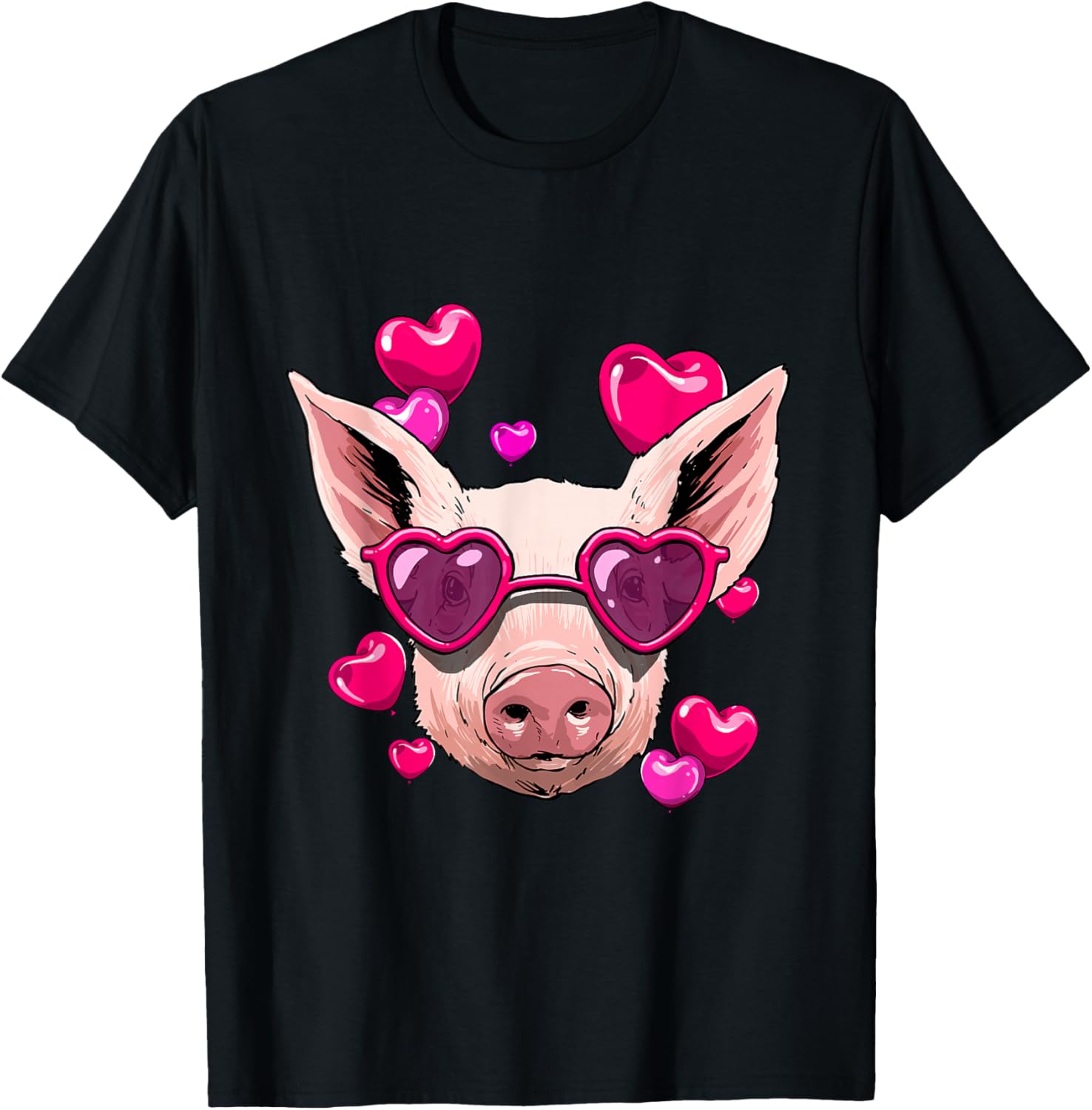 

Pig Wearing Heart Sunglasses Valentines Day Farm Animal Lover Graphic Tee 4XL