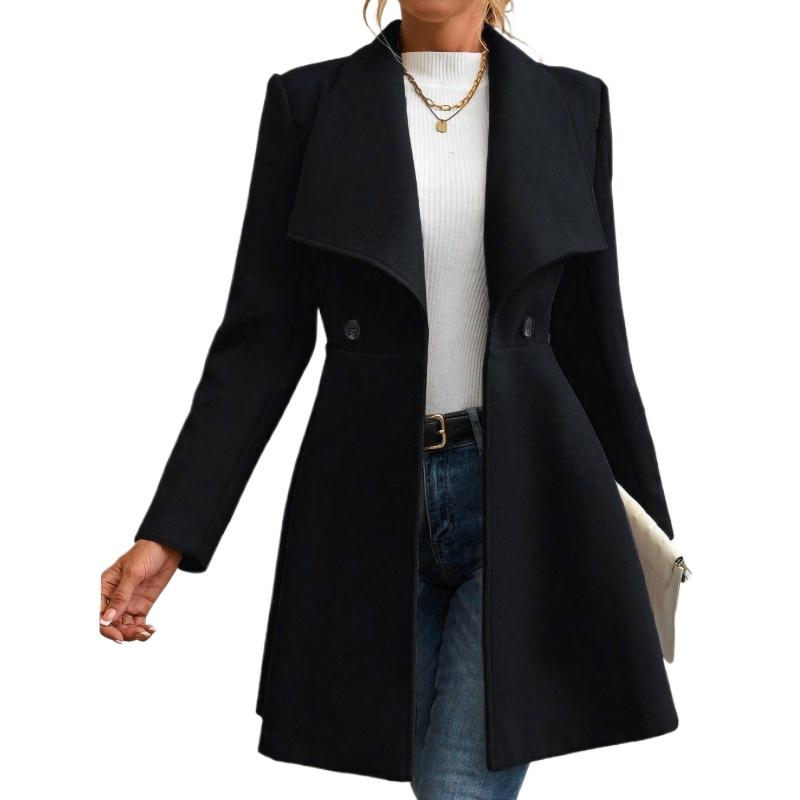 European and American-style Stylish Long Coat for Women, Fitted Design, with A Collar, Suitable for Autumn and Winter.