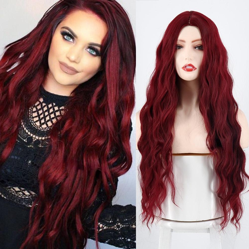 MISSQUEEN Golden Black Orange Wig Long Water Wave Halloween Cosplay Wig Female Synthetic Wig High Temperature Fiber